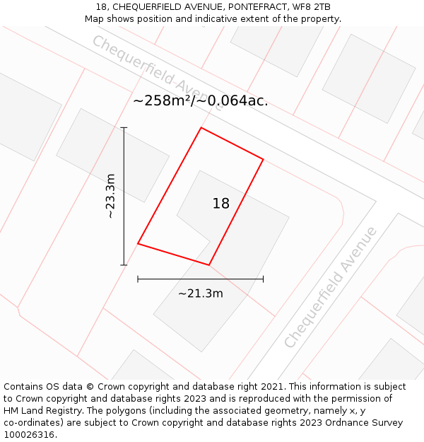 18, CHEQUERFIELD AVENUE, PONTEFRACT, WF8 2TB: Plot and title map