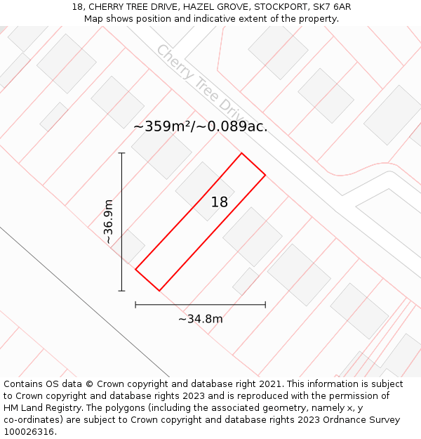 18, CHERRY TREE DRIVE, HAZEL GROVE, STOCKPORT, SK7 6AR: Plot and title map