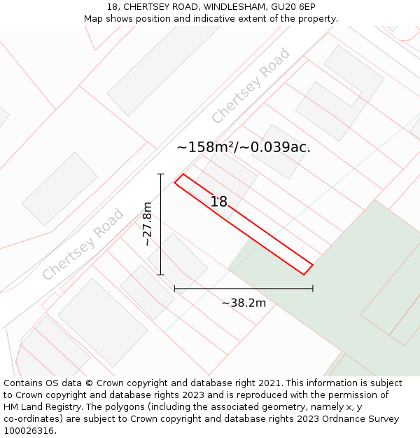 18, CHERTSEY ROAD, WINDLESHAM, GU20 6EP: Plot and title map