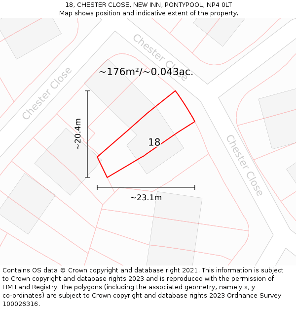 18, CHESTER CLOSE, NEW INN, PONTYPOOL, NP4 0LT: Plot and title map