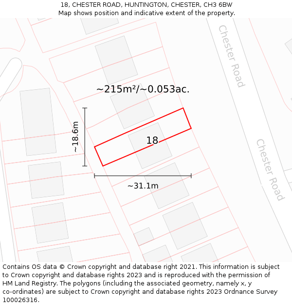 18, CHESTER ROAD, HUNTINGTON, CHESTER, CH3 6BW: Plot and title map