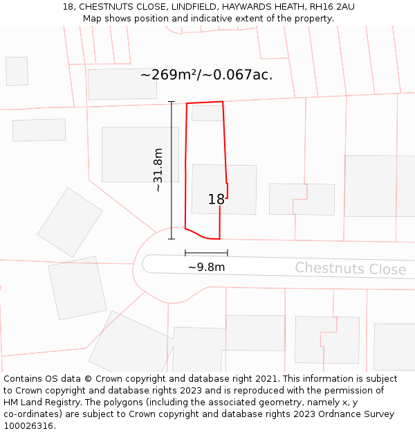 18, CHESTNUTS CLOSE, LINDFIELD, HAYWARDS HEATH, RH16 2AU: Plot and title map