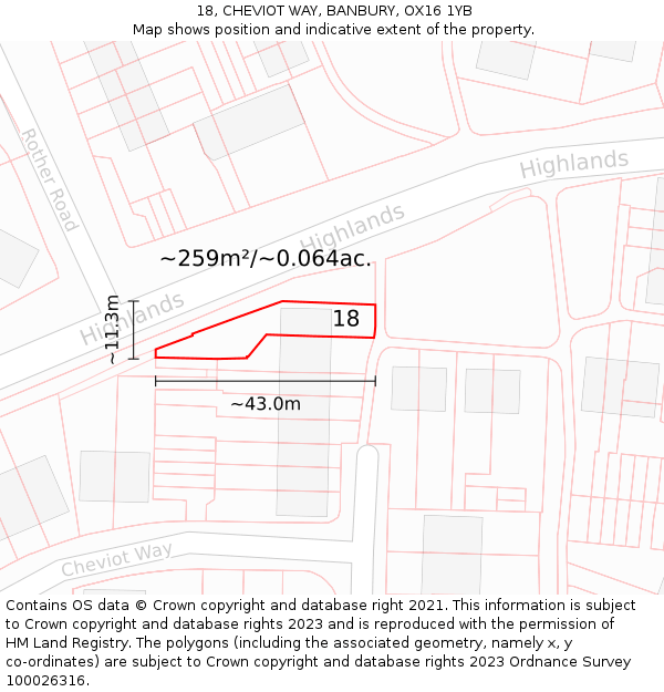 18, CHEVIOT WAY, BANBURY, OX16 1YB: Plot and title map