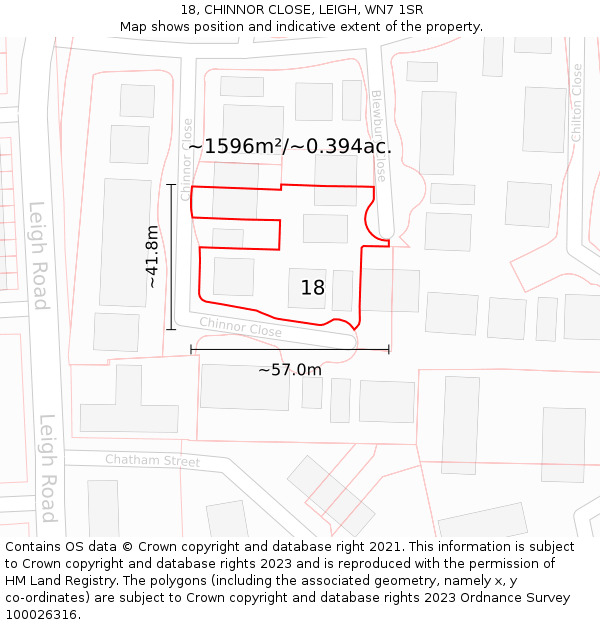 18, CHINNOR CLOSE, LEIGH, WN7 1SR: Plot and title map