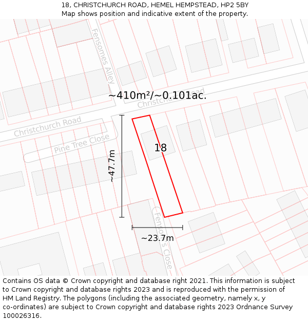 18, CHRISTCHURCH ROAD, HEMEL HEMPSTEAD, HP2 5BY: Plot and title map