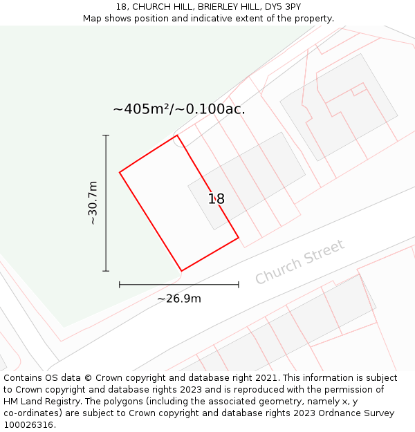 18, CHURCH HILL, BRIERLEY HILL, DY5 3PY: Plot and title map
