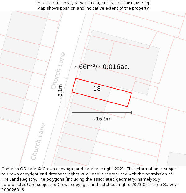 18, CHURCH LANE, NEWINGTON, SITTINGBOURNE, ME9 7JT: Plot and title map