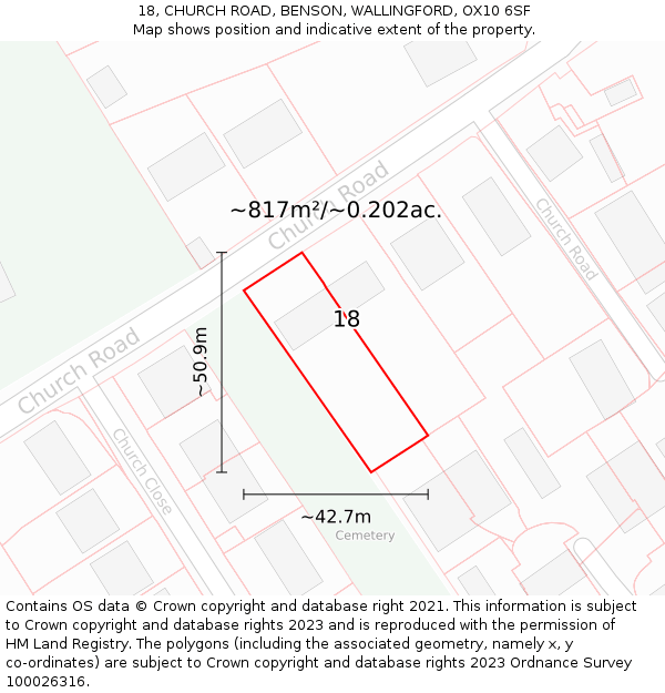 18, CHURCH ROAD, BENSON, WALLINGFORD, OX10 6SF: Plot and title map