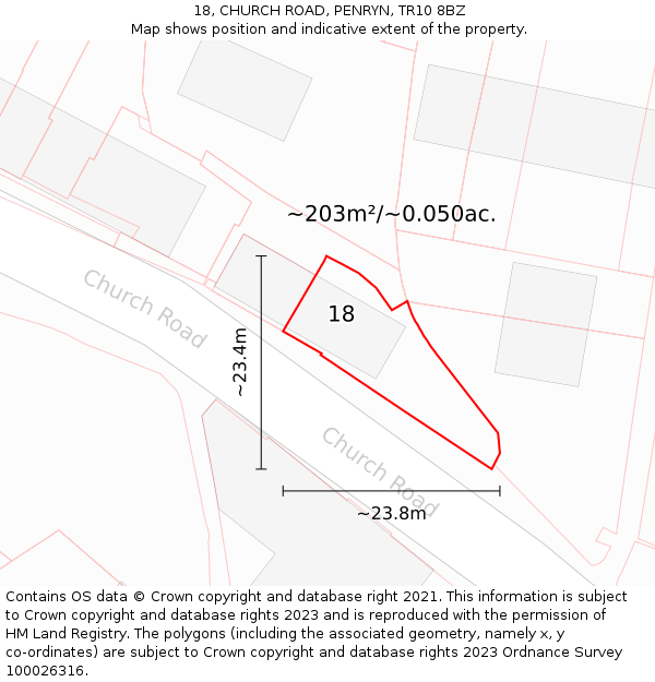 18, CHURCH ROAD, PENRYN, TR10 8BZ: Plot and title map