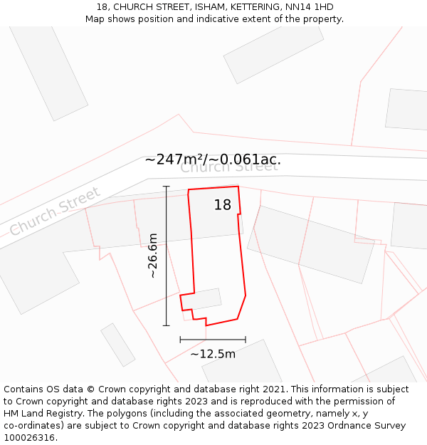 18, CHURCH STREET, ISHAM, KETTERING, NN14 1HD: Plot and title map