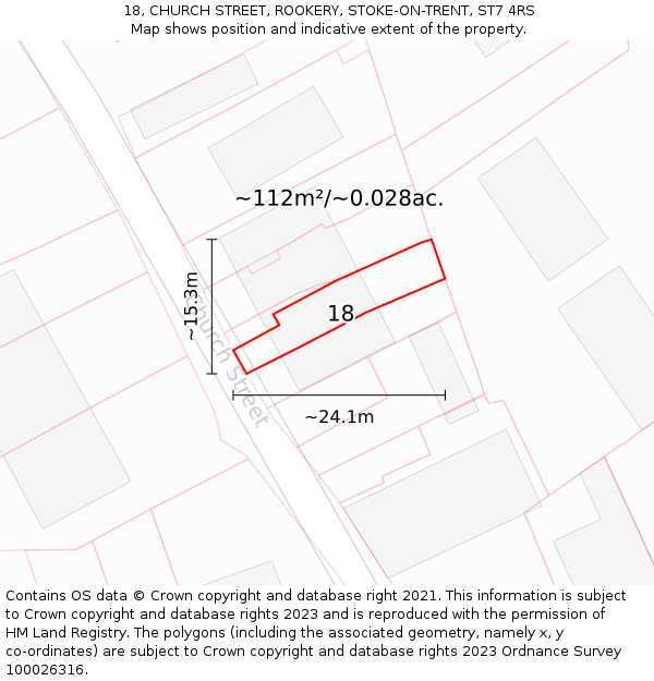 18, CHURCH STREET, ROOKERY, STOKE-ON-TRENT, ST7 4RS: Plot and title map