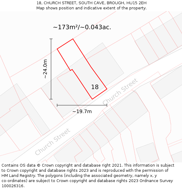 18, CHURCH STREET, SOUTH CAVE, BROUGH, HU15 2EH: Plot and title map