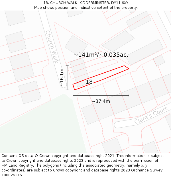 18, CHURCH WALK, KIDDERMINSTER, DY11 6XY: Plot and title map