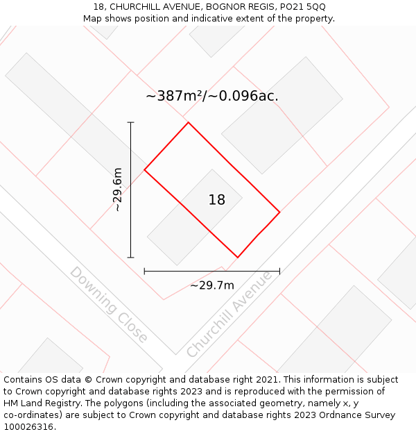 18, CHURCHILL AVENUE, BOGNOR REGIS, PO21 5QQ: Plot and title map