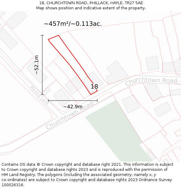 18, CHURCHTOWN ROAD, PHILLACK, HAYLE, TR27 5AE: Plot and title map