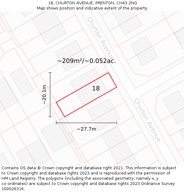 18, CHURTON AVENUE, PRENTON, CH43 2NG: Plot and title map