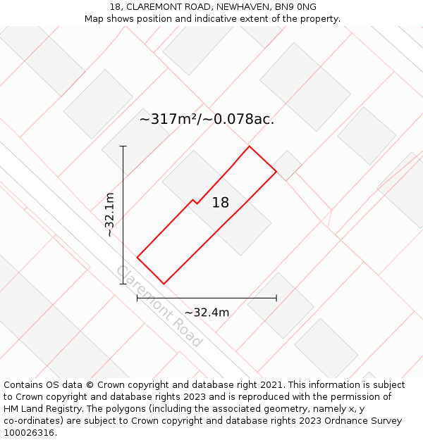 18, CLAREMONT ROAD, NEWHAVEN, BN9 0NG: Plot and title map