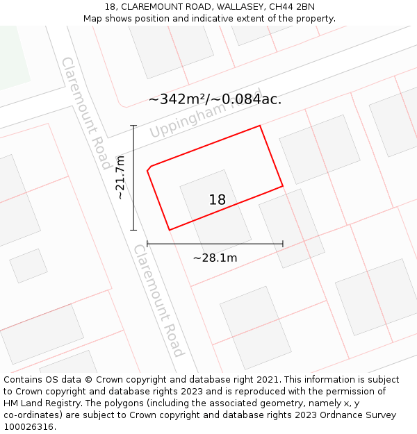 18, CLAREMOUNT ROAD, WALLASEY, CH44 2BN: Plot and title map