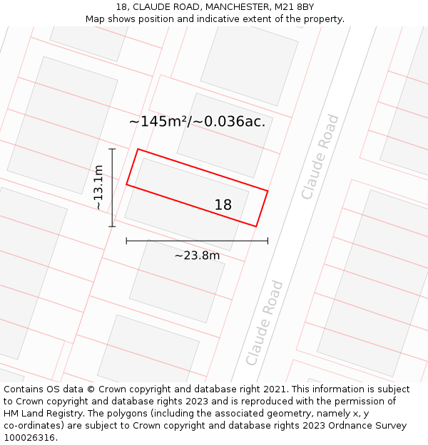 18, CLAUDE ROAD, MANCHESTER, M21 8BY: Plot and title map