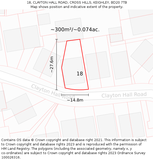 18, CLAYTON HALL ROAD, CROSS HILLS, KEIGHLEY, BD20 7TB: Plot and title map