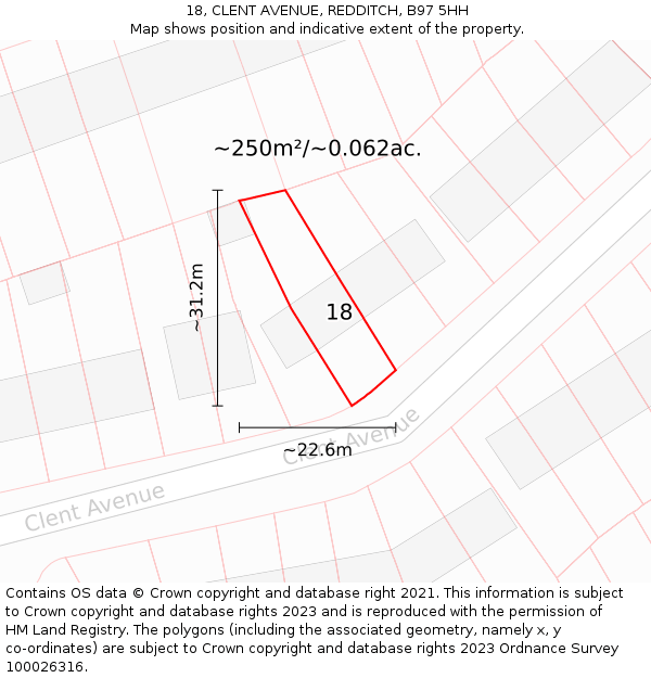 18, CLENT AVENUE, REDDITCH, B97 5HH: Plot and title map