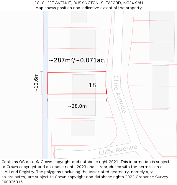 18, CLIFFE AVENUE, RUSKINGTON, SLEAFORD, NG34 9AU: Plot and title map