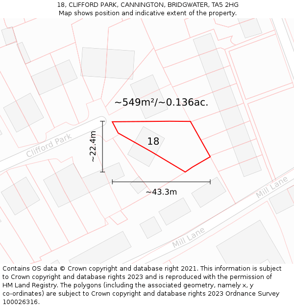 18, CLIFFORD PARK, CANNINGTON, BRIDGWATER, TA5 2HG: Plot and title map