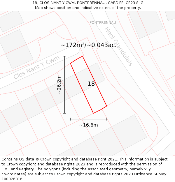18, CLOS NANT Y CWM, PONTPRENNAU, CARDIFF, CF23 8LG: Plot and title map