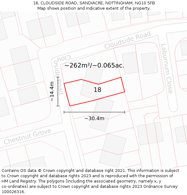 18, CLOUDSIDE ROAD, SANDIACRE, NOTTINGHAM, NG10 5FB: Plot and title map