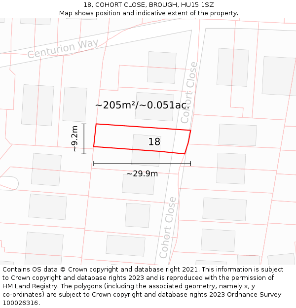 18, COHORT CLOSE, BROUGH, HU15 1SZ: Plot and title map