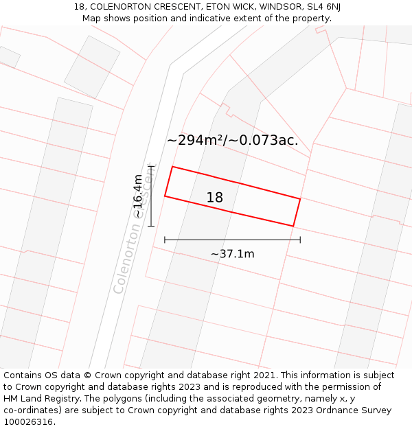 18, COLENORTON CRESCENT, ETON WICK, WINDSOR, SL4 6NJ: Plot and title map