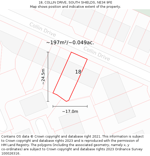 18, COLLIN DRIVE, SOUTH SHIELDS, NE34 9FE: Plot and title map