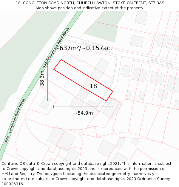 18, CONGLETON ROAD NORTH, CHURCH LAWTON, STOKE-ON-TRENT, ST7 3AS: Plot and title map