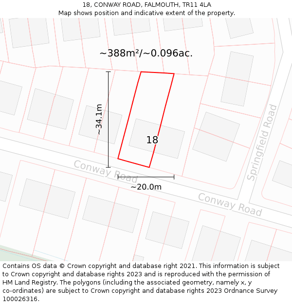 18, CONWAY ROAD, FALMOUTH, TR11 4LA: Plot and title map