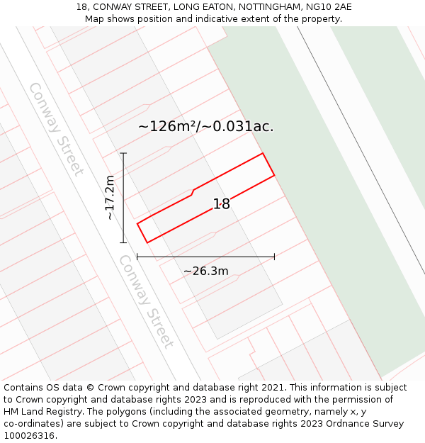 18, CONWAY STREET, LONG EATON, NOTTINGHAM, NG10 2AE: Plot and title map