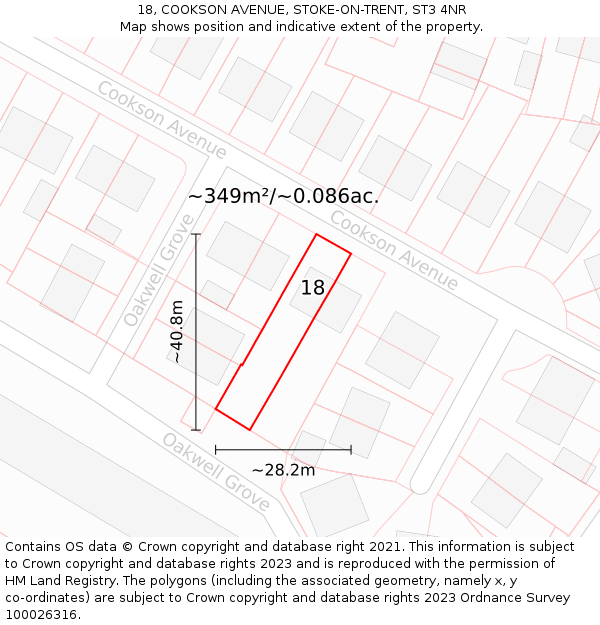 18, COOKSON AVENUE, STOKE-ON-TRENT, ST3 4NR: Plot and title map