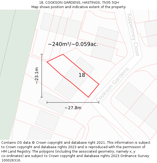 18, COOKSON GARDENS, HASTINGS, TN35 5QH: Plot and title map