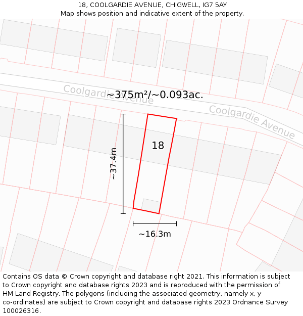 18, COOLGARDIE AVENUE, CHIGWELL, IG7 5AY: Plot and title map