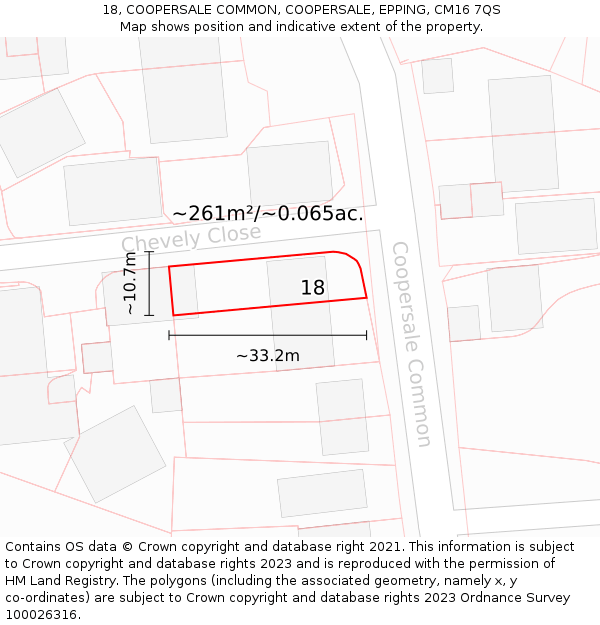 18, COOPERSALE COMMON, COOPERSALE, EPPING, CM16 7QS: Plot and title map