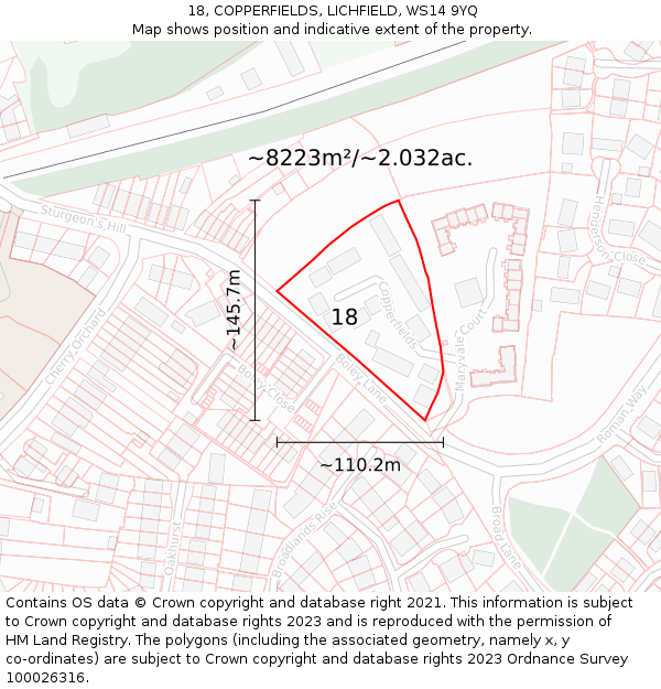 18, COPPERFIELDS, LICHFIELD, WS14 9YQ: Plot and title map