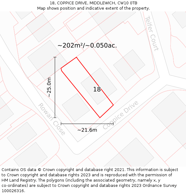 18, COPPICE DRIVE, MIDDLEWICH, CW10 0TB: Plot and title map