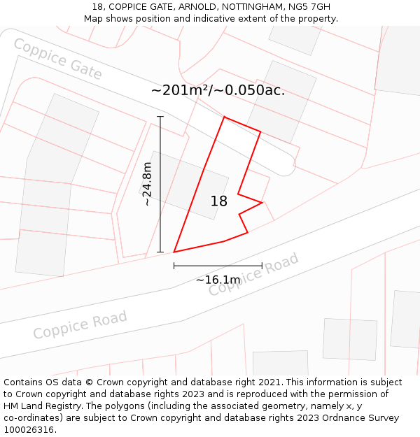 18, COPPICE GATE, ARNOLD, NOTTINGHAM, NG5 7GH: Plot and title map