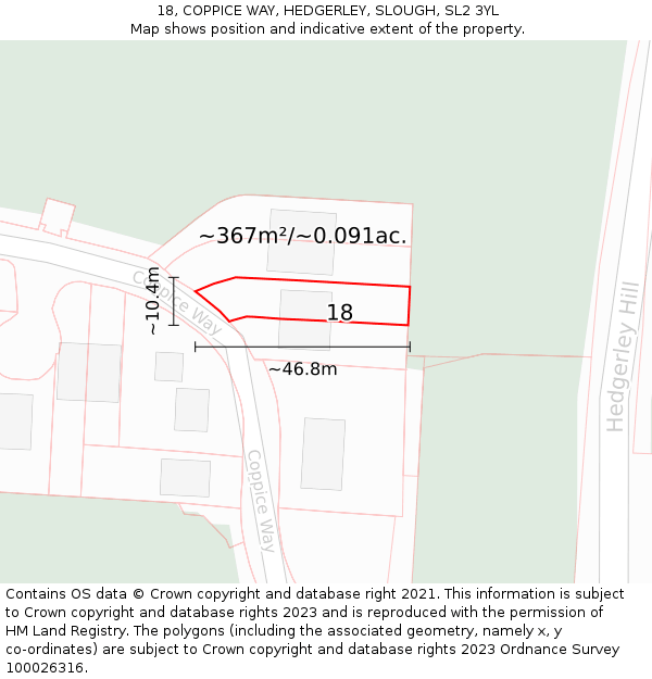 18, COPPICE WAY, HEDGERLEY, SLOUGH, SL2 3YL: Plot and title map