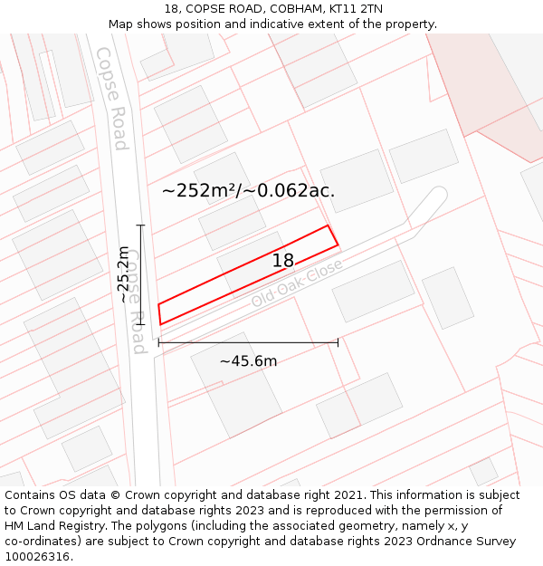 18, COPSE ROAD, COBHAM, KT11 2TN: Plot and title map