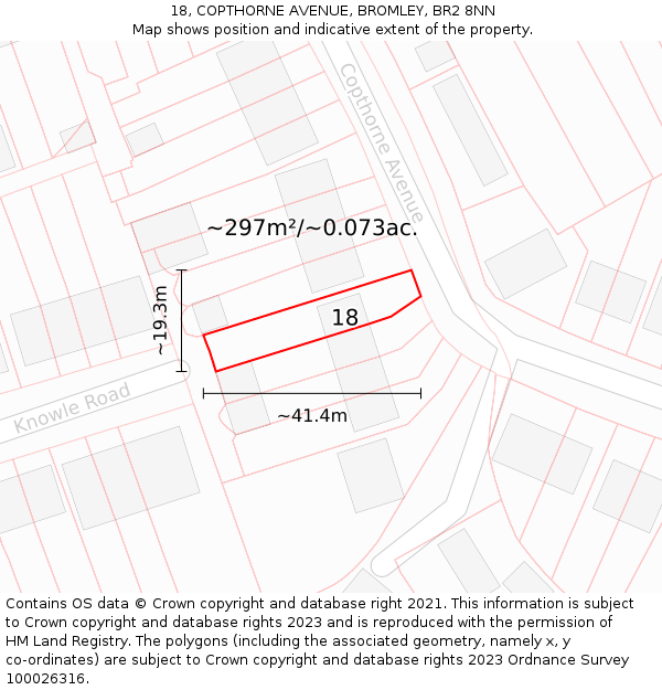 18, COPTHORNE AVENUE, BROMLEY, BR2 8NN: Plot and title map