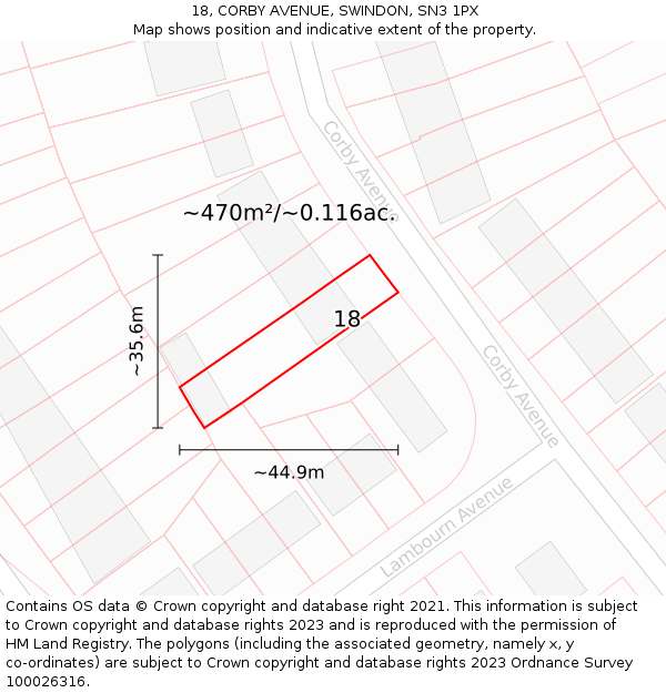 18, CORBY AVENUE, SWINDON, SN3 1PX: Plot and title map