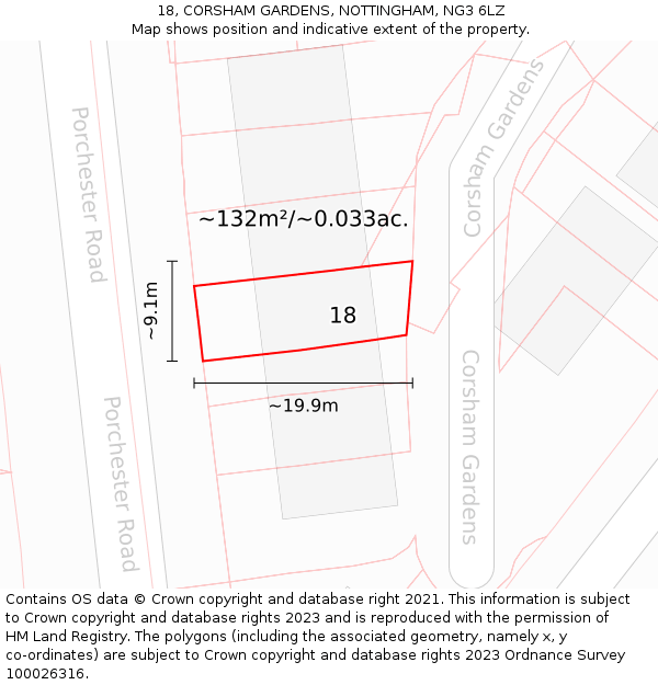 18, CORSHAM GARDENS, NOTTINGHAM, NG3 6LZ: Plot and title map