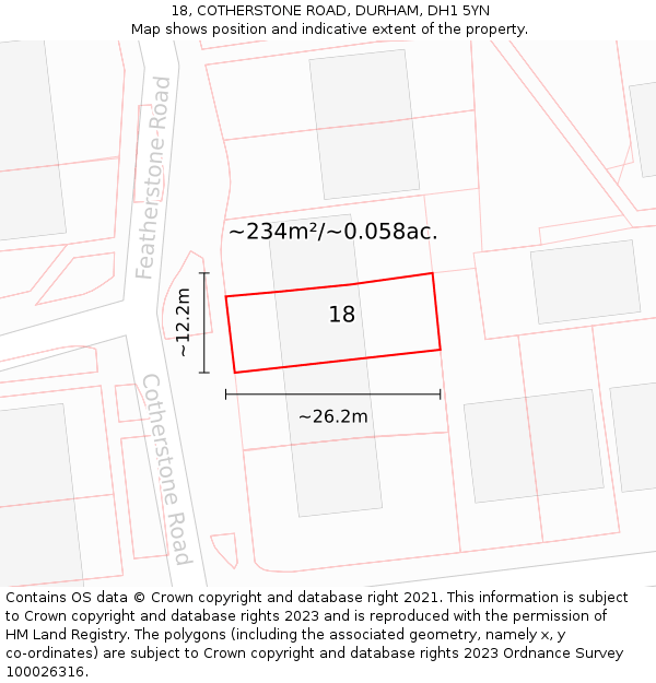 18, COTHERSTONE ROAD, DURHAM, DH1 5YN: Plot and title map