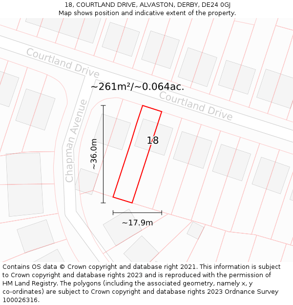 18, COURTLAND DRIVE, ALVASTON, DERBY, DE24 0GJ: Plot and title map