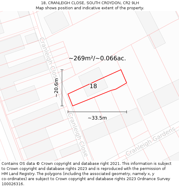 18, CRANLEIGH CLOSE, SOUTH CROYDON, CR2 9LH: Plot and title map